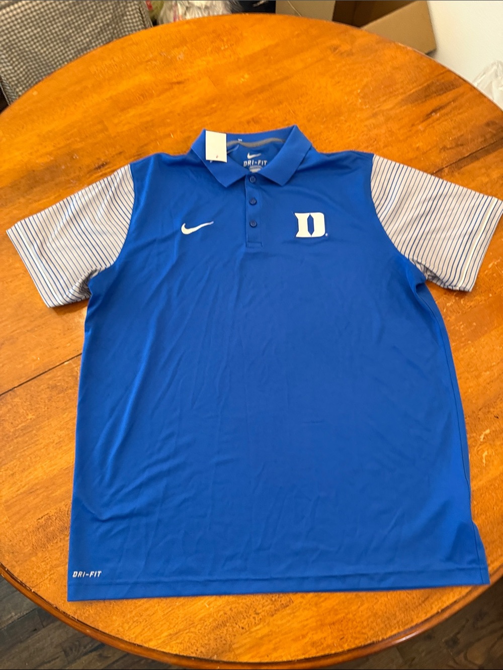 Nike Royal Blue Polo with White-Striped Gray Sleeves Duke University xl